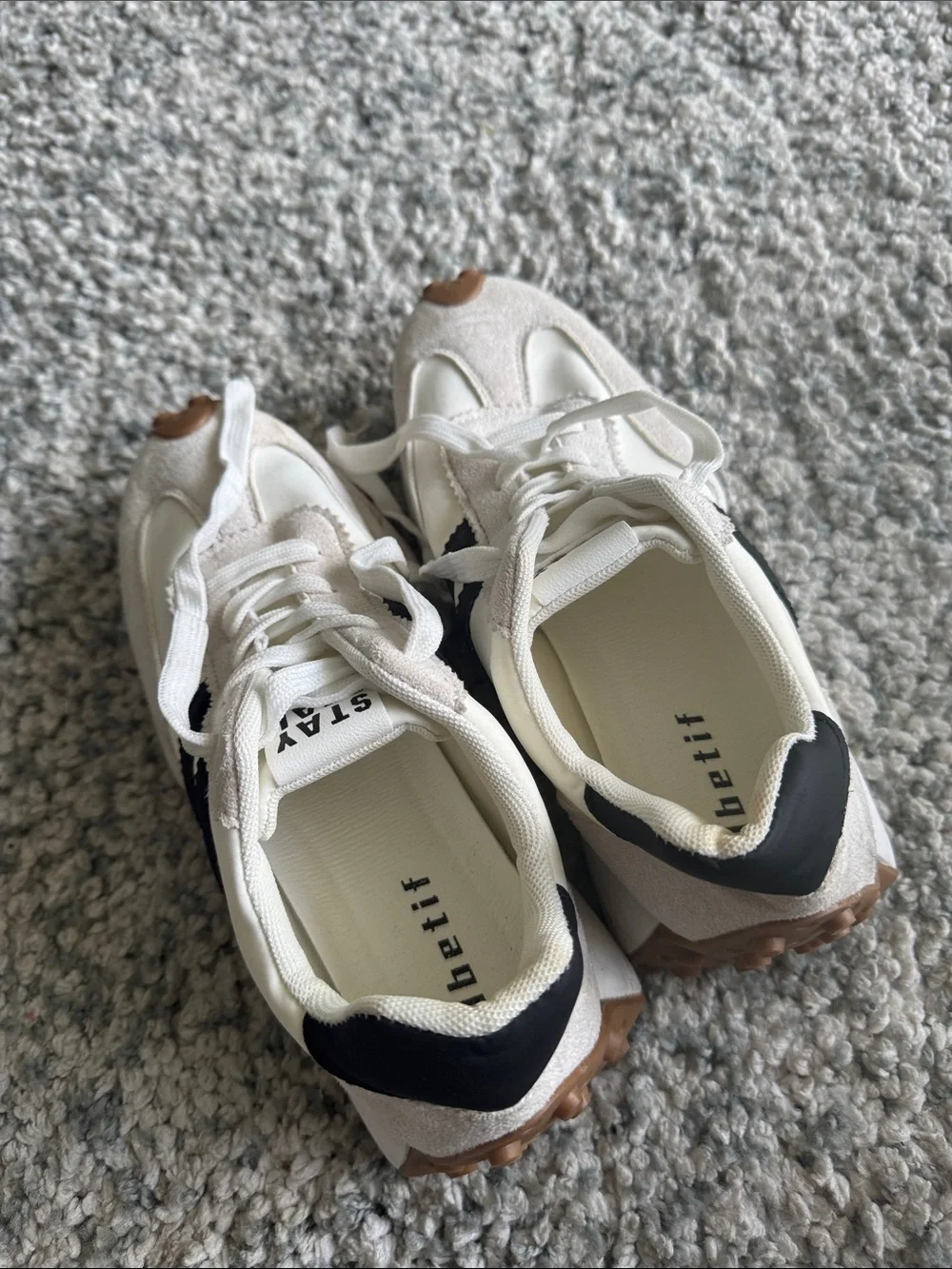 White and Black Low-Top Sneakers with Suede Accents